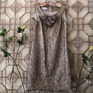 Maggy London metallic gold brocade halter dress